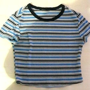 Blue/Black/White Striped Crop Top